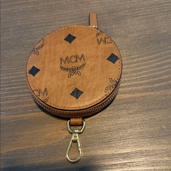 MCM Cognac Visetos Round Zip Pouch with Iconic MCM Logo Print, Like New - Picture 1 of 6